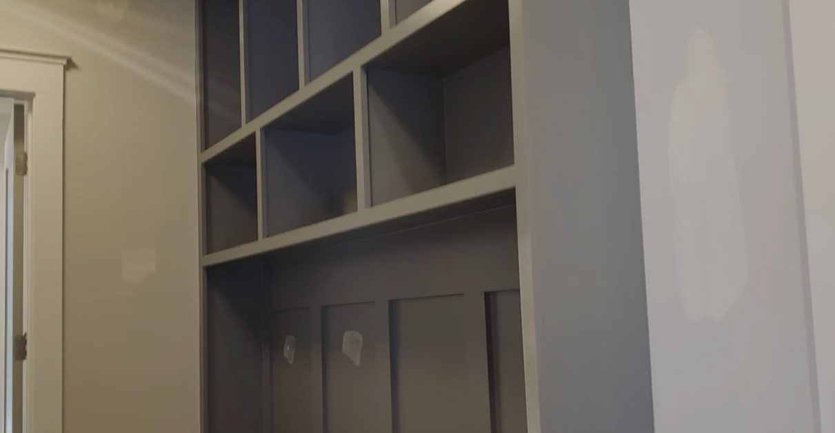 Custom mudroom built-in cubbies and shelving